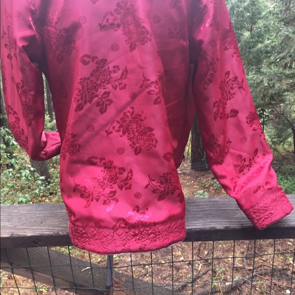 Mandarin silk reversible  quilted embroidered  burgundy jacket - Picture 15 of 16